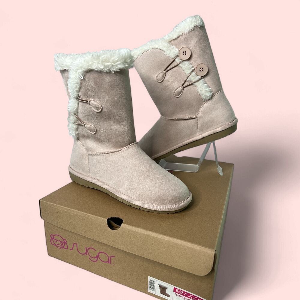 Sugar-Marty Women's Faux Suede Cold Pale Pink Weather Winter &‎ Snow Boots